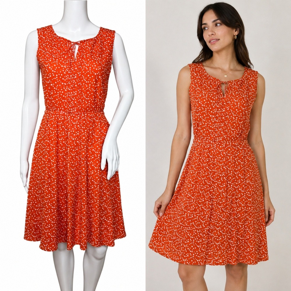 Hi There from Karen Walker Women 0 Orange Polka Dot Tie Neck Sleeveless Dress